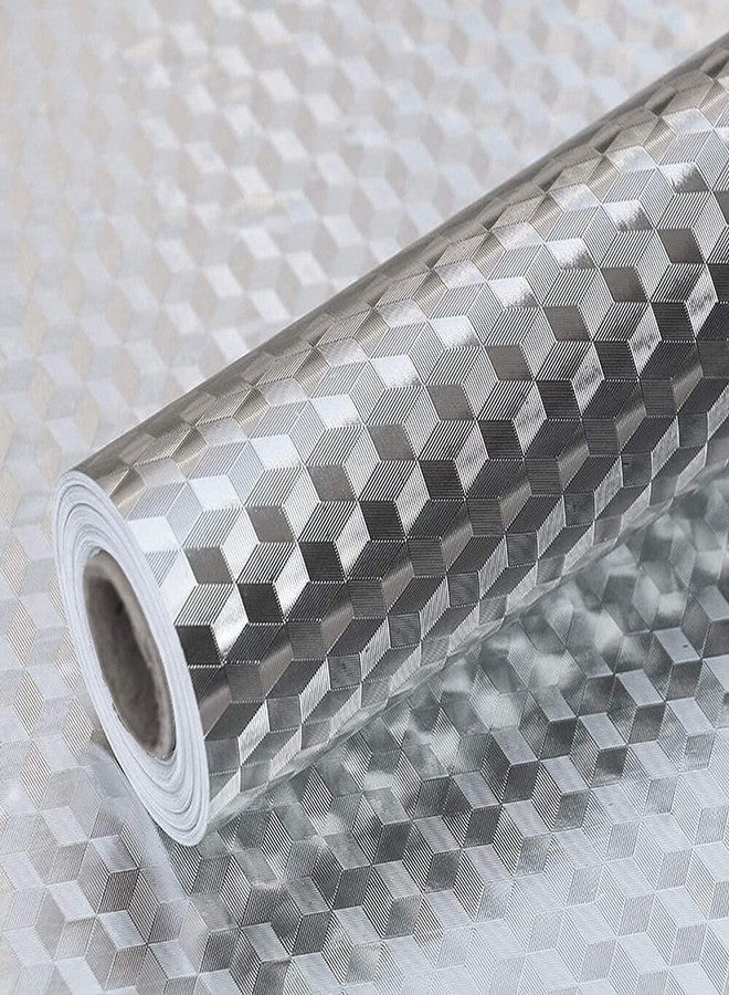 LIVECOOL PVC Aluminum Foil Wallpaper Contact Paper Removable Kitchen Backsplash Water/Oil Proof Self Adhesive Removable Stainless Steel Foil Peel and Stick Wallpaper (24 X 120 Inch, Silver 3D Texture) - Image 2